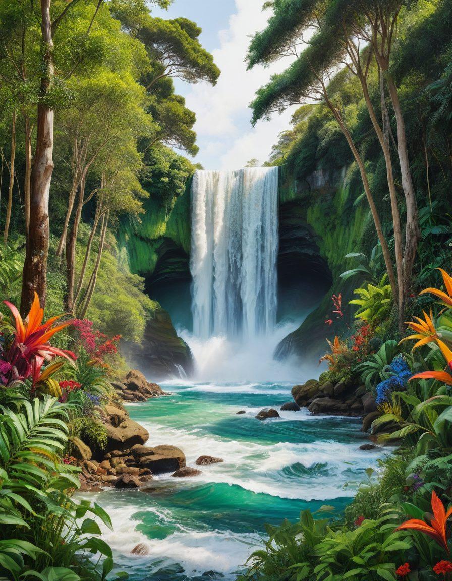 A vibrant and dynamic mural depicting diverse artists creating large-scale eco-art installations, surrounded by nature and climate elements like trees, waves, and wildlife. In the foreground, a tapestry of paint splashes and symbols of activism merging with greenery, showcasing the conversation between art and environmentalism. The scene is lively with energetic brush strokes and colorful artistic expressions. super-realistic. vibrant colors. white background.